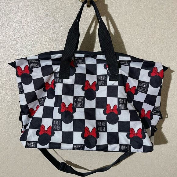 Disney Minnie Mouse Checkered Tote - Black, White, and Red - Picture 1 of 9